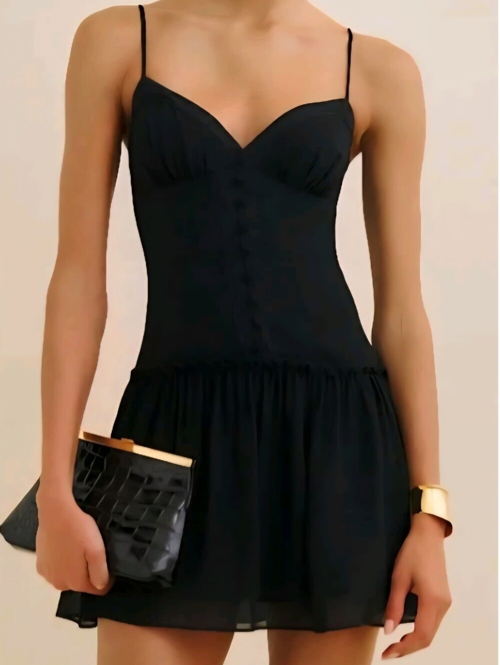 Reformation Citrus Smocked Black Spaghetti-Strap Mini Dress Sz 8 LBD Night Out